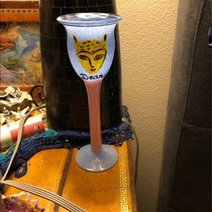 Kosta Boda signed Ulrica Hydman-Vallien wine goblet with hand-painted face